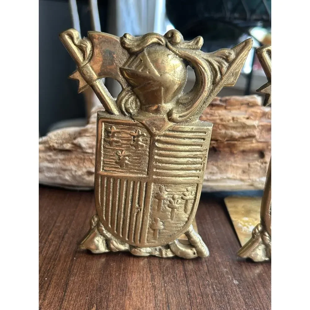 Vintage Medieval Knight Coat of Arms brass bookends Shield Sexton